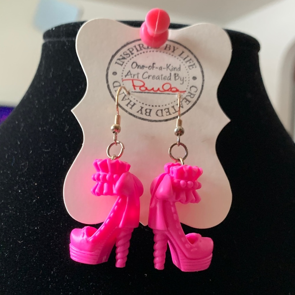BARBIE Handmade Pink High Heel Earrings Real Barbie Shoes #1